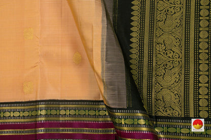 Pastel Peach Kanchipuram Silk Saree With Black Contrast Korvai Border Handwoven Pure Silk Pure Zari For Office Wear PV J 7227 - Silk Sari - Panjavarnam