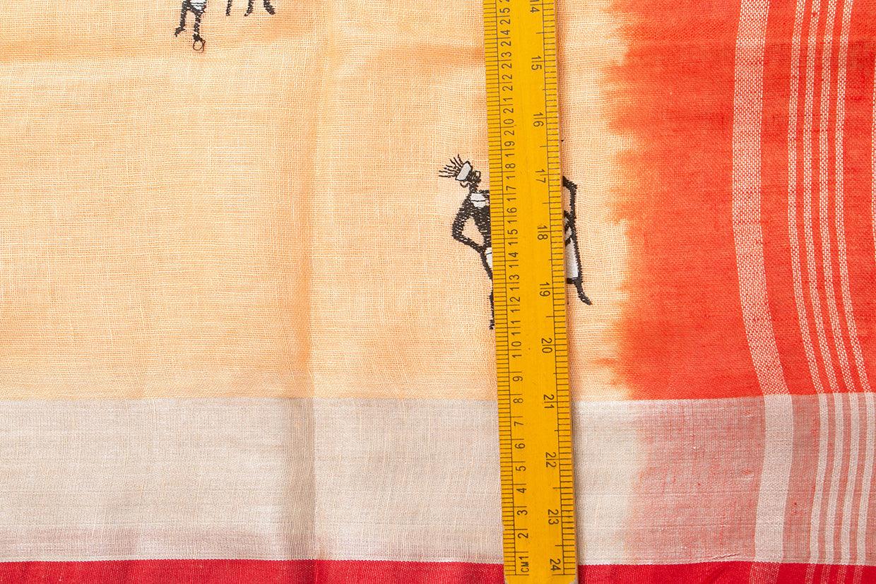 Pastel Peach Linen Saree With Embroidery And Silver Zari Border PL 2042 - Linen Sari - Panjavarnam