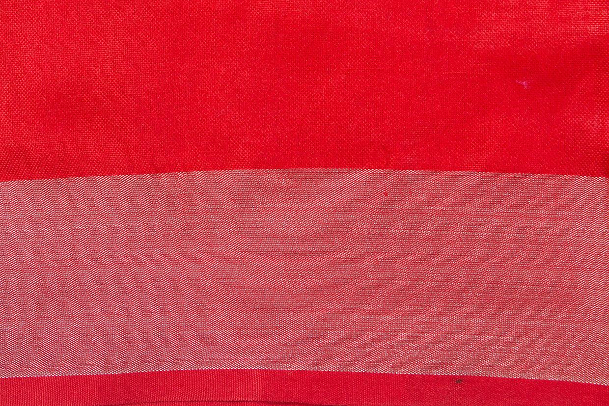 Pastel Peach Linen Saree With Embroidery And Silver Zari Border PL 2042 - Linen Sari - Panjavarnam