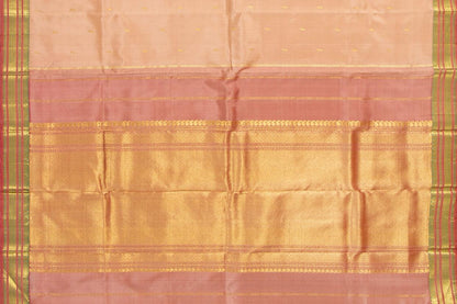 Pastel Peach Thirubhuvanam Silk Saree With Short Border Handwoven Pure Silk For Festive Wear PV ABI 40161 - Silk Sari - Panjavarnam PV ABI 40161