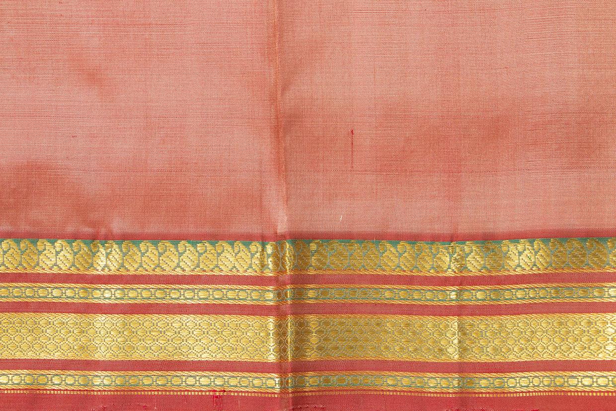 Pastel Peach Thirubhuvanam Silk Saree With Short Border Handwoven Pure Silk For Festive Wear PV ABI 40161 - Silk Sari - Panjavarnam PV ABI 40161