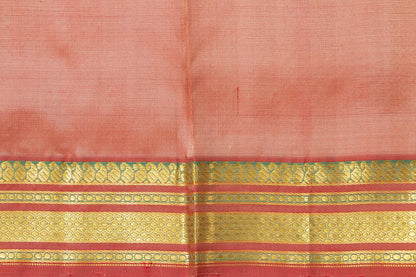 Pastel Peach Thirubhuvanam Silk Saree With Short Border Handwoven Pure Silk For Festive Wear PV ABI 40161 - Silk Sari - Panjavarnam PV ABI 40161