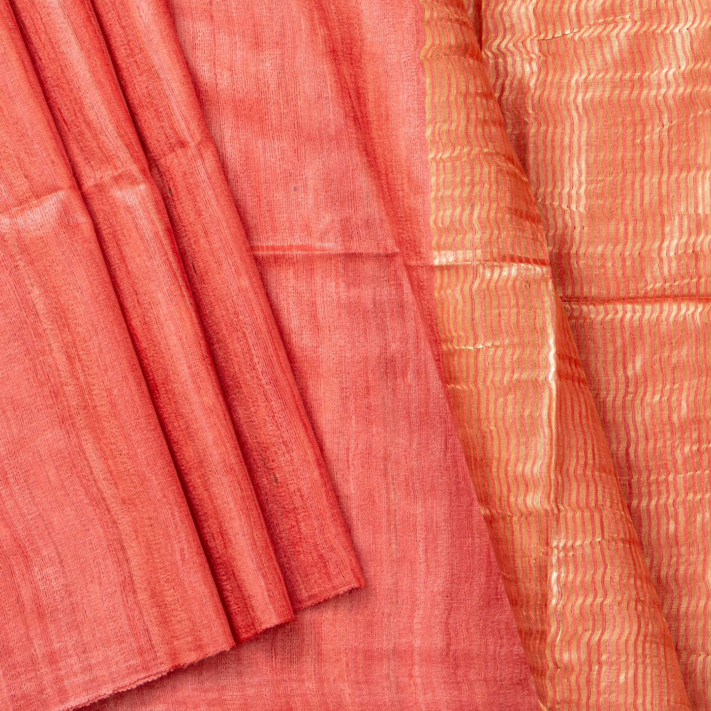 Pastel Peach Tussar Silk Saree Handwoven PT 2077 - Tussar Silk - Panjavarnam PT 2077