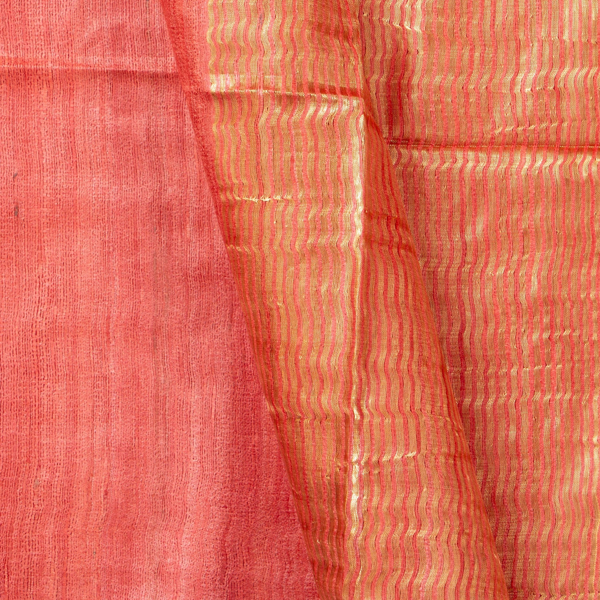 Pastel Peach Tussar Silk Saree Handwoven PT 2077 - Tussar Silk - Panjavarnam PT 2077