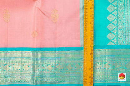 Pastel Pink And Anandha Blue Kanchipuram Silk Saree With Medium Border Handwoven Pure Silk For Festive Wear PV J 218 - Silk Sari - Panjavarnam