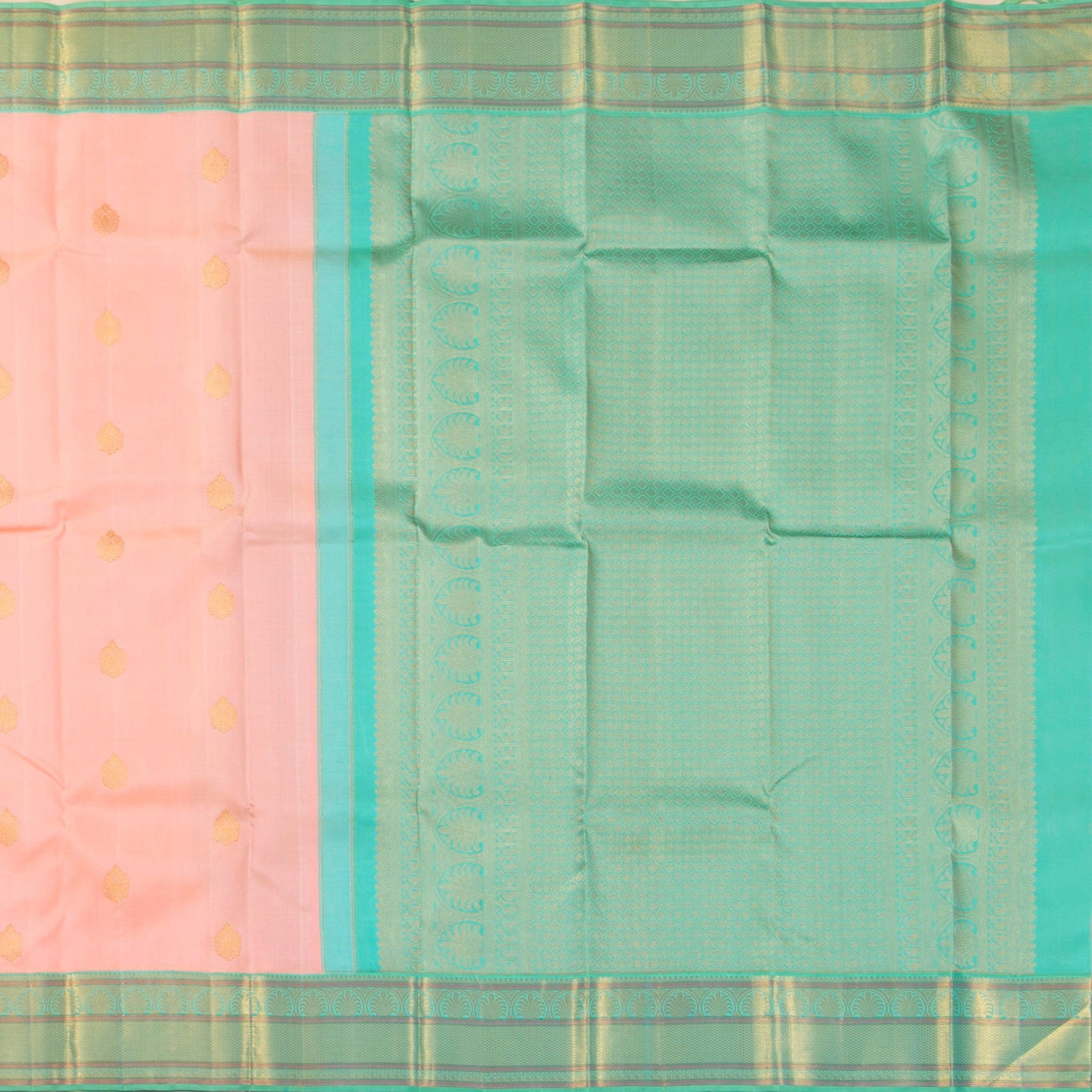 Pastel Pink And Aqua Blue Kanchipuram Silk Saree For Wedding Wear PV NYC 1435 - Silk Sari - Panjavarnam PV NYC 1435