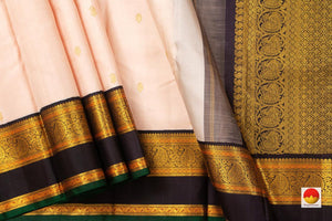 Pastel Pink And Brown Kanchipuram Silk Saree With Medium Border Handwoven Pure Silk For Wedding Wear PV NYC 1037 - Silk Sari - Panjavarnam PV NYC 1037