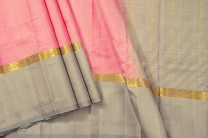 Pastel Pink And Grey Kanchipuram Silk Saree Light Weight For Festive Wear PV KNN 199 - Silk Sari - Panjavarnam PV KNN 199