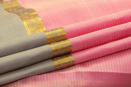 Pastel Pink And Grey Kanchipuram Silk Saree Light Weight For Festive Wear PV KNN 199 - Silk Sari - Panjavarnam PV KNN 199