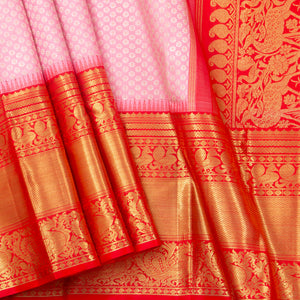 Pastel Pink And Red Kanchipuram Silk Saree For Wedding Wear PV NYC 1390 - Silk Sari - Panjavarnam PV NYC 1390