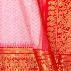 Pastel Pink And Red Kanchipuram Silk Saree For Wedding Wear PV NYC 1390 - Silk Sari - Panjavarnam PV NYC 1390