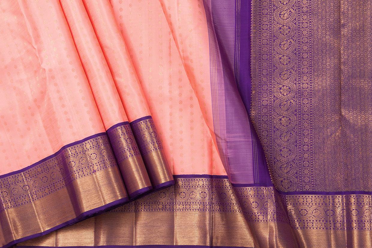 Pastel Pink And Violet Kanchipuram Silk Saree With Medium Border Handwoven Pure Silk For Wedding Wear PV NYC 1046 - Silk Sari - Panjavarnam PV NYC 1046