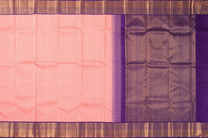 Pastel Pink And Violet Kanchipuram Silk Saree With Medium Border Handwoven Pure Silk For Wedding Wear PV NYC 1046 - Silk Sari - Panjavarnam PV NYC 1046