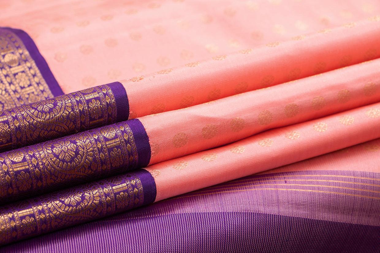 Pastel Pink And Violet Kanchipuram Silk Saree With Medium Border Handwoven Pure Silk For Wedding Wear PV NYC 1046 - Silk Sari - Panjavarnam PV NYC 1046