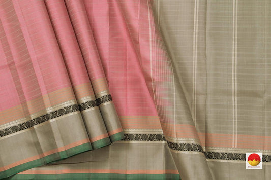 Pastel Pink Kanchipuram Silk Saree Handwoven Pure Silk No Zari Medium Border Office wear PV KNN 156 - Silk Sari - Panjavarnam