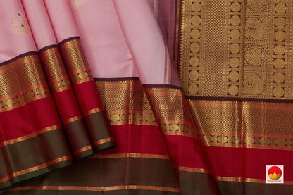 Pastel Pink Kanchipuram Silk Saree Handwoven Pure Silk Pure Zari For Wedding Wear PV NYC 660 - Silk Sari - Panjavarnam PV NYC 660