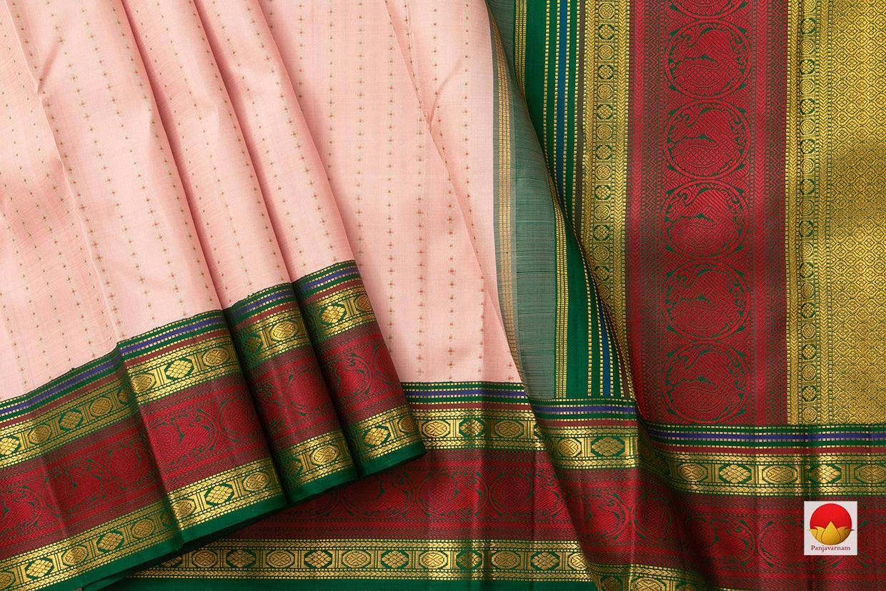 Pastel Pink Kanchipuram Silk Saree With Korvai Thread Work Border Handwoven Pure Silk Pure Zari For Weddings PV NYC 926 - Silk Sari - Panjavarnam PV NYC 926