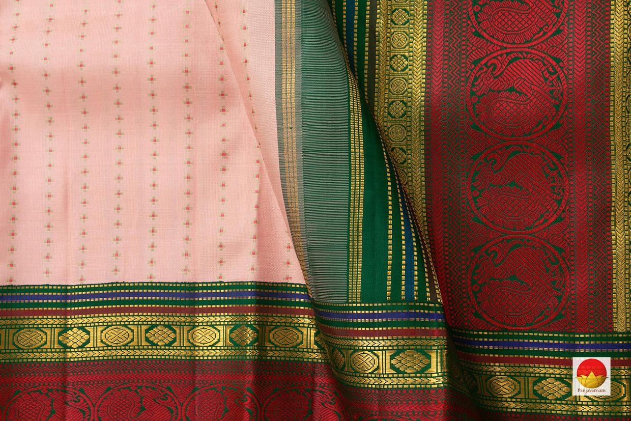 Pastel Pink Kanchipuram Silk Saree With Korvai Thread Work Border Handwoven Pure Silk Pure Zari For Weddings PV NYC 926 - Silk Sari - Panjavarnam PV NYC 926