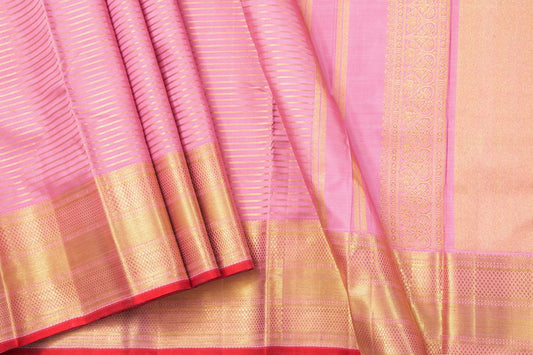 Pastel Pink Kanchipuram Vairaoosi Silk Saree With Medium Border Handwoven Pure Silk For Wedding Wear PV NYC 1044 - Silk Sari - Panjavarnam