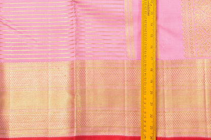 Pastel Pink Kanchipuram Vairaoosi Silk Saree With Medium Border Handwoven Pure Silk For Wedding Wear PV NYC 1044 - Silk Sari - Panjavarnam
