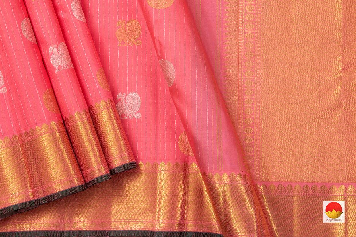 Pastel Pink Traditional Kanchipuram Silk Saree With Silver Zari Handwoven Pure Silk Pure Zari PV NYC 684 - Silk Sari - Panjavarnam PV NYC 684