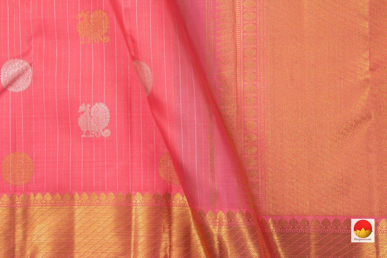 Pastel Pink Traditional Kanchipuram Silk Saree With Silver Zari Handwoven Pure Silk Pure Zari PV NYC 684 - Silk Sari - Panjavarnam PV NYC 684