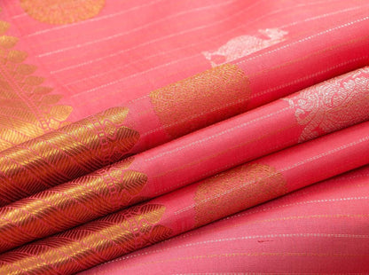 Pastel Pink Traditional Kanchipuram Silk Saree With Silver Zari Handwoven Pure Silk Pure Zari PV NYC 684 - Silk Sari - Panjavarnam PV NYC 684