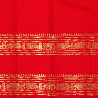 Pastel Yellow And Red Kanchipuram Silk Saree With Medium Border Handwoven Pure Silk For Wedding Wear PV NYC 1223 - Silk Sari - Panjavarnam PV NYC 1223