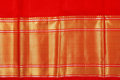 Pastel Yellow And Red Kanchipuram Silk Saree With Morning Evening Border Handwoven Pure Silk For Wedding Wear PV NYC 1061 - Silk Sari - Panjavarnam