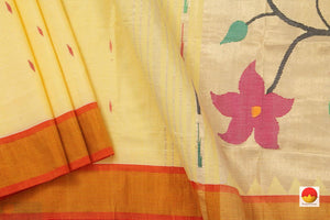 Pastel Yellow Handwoven Paithani Cotton Saree For Festive Wear PV MG 108 - Paithani Saree - Panjavarnam PV MG 108