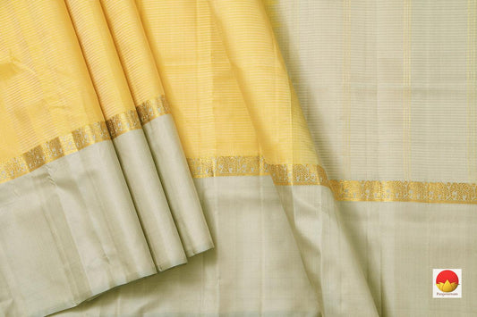 Pastel Yellow Kanchipuram Silk Saree Handwoven Pure Silk Light Weight With Medium Border - PV KNN 150 - Silk Sari - Panjavarnam