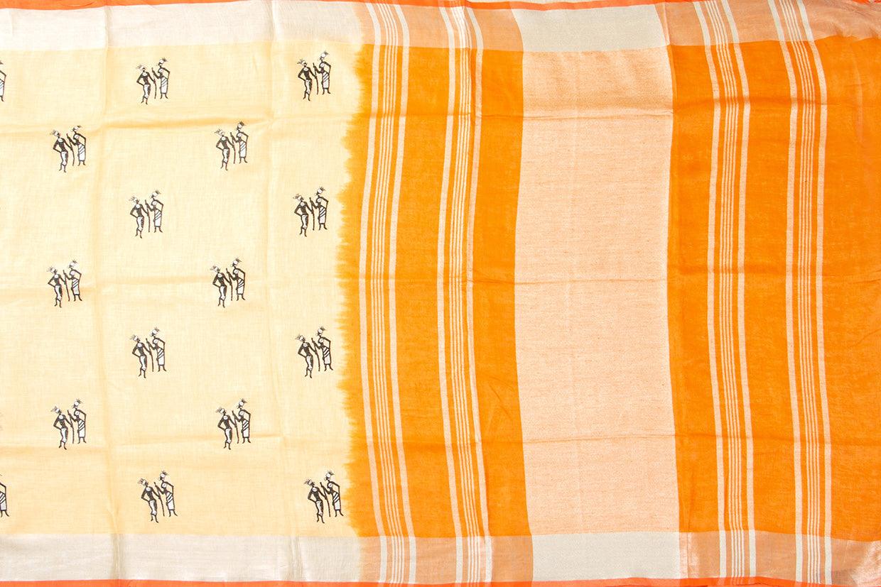 Pastel Yellow Linen Saree With Embroidery And Silver Zari Border PL 2043 - Linen Sari - Panjavarnam