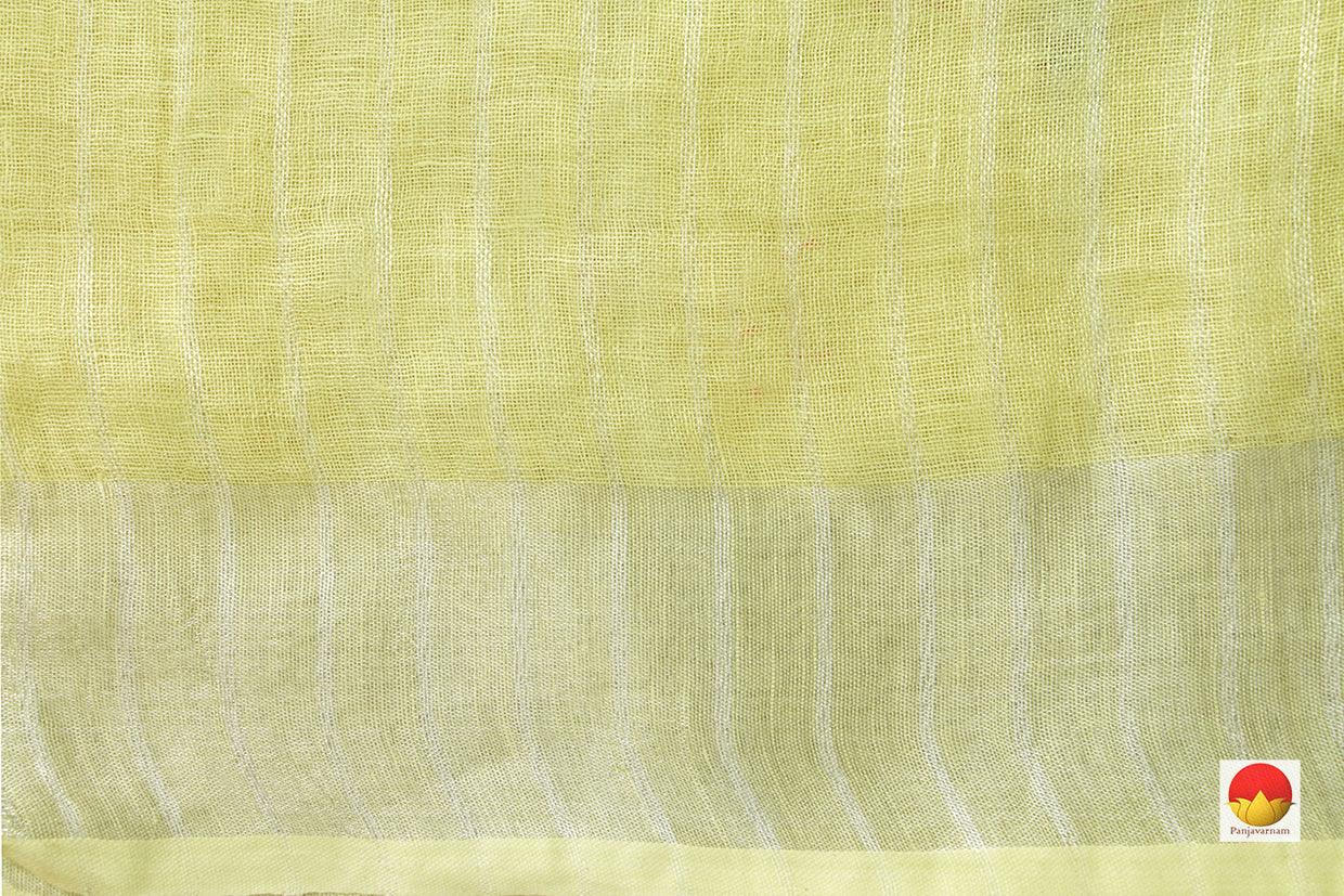 Pastel Yellow Linen Saree With Embroidery Butta And Silver Zari Border PL 2034 - Linen Sari - Panjavarnam PL 2034