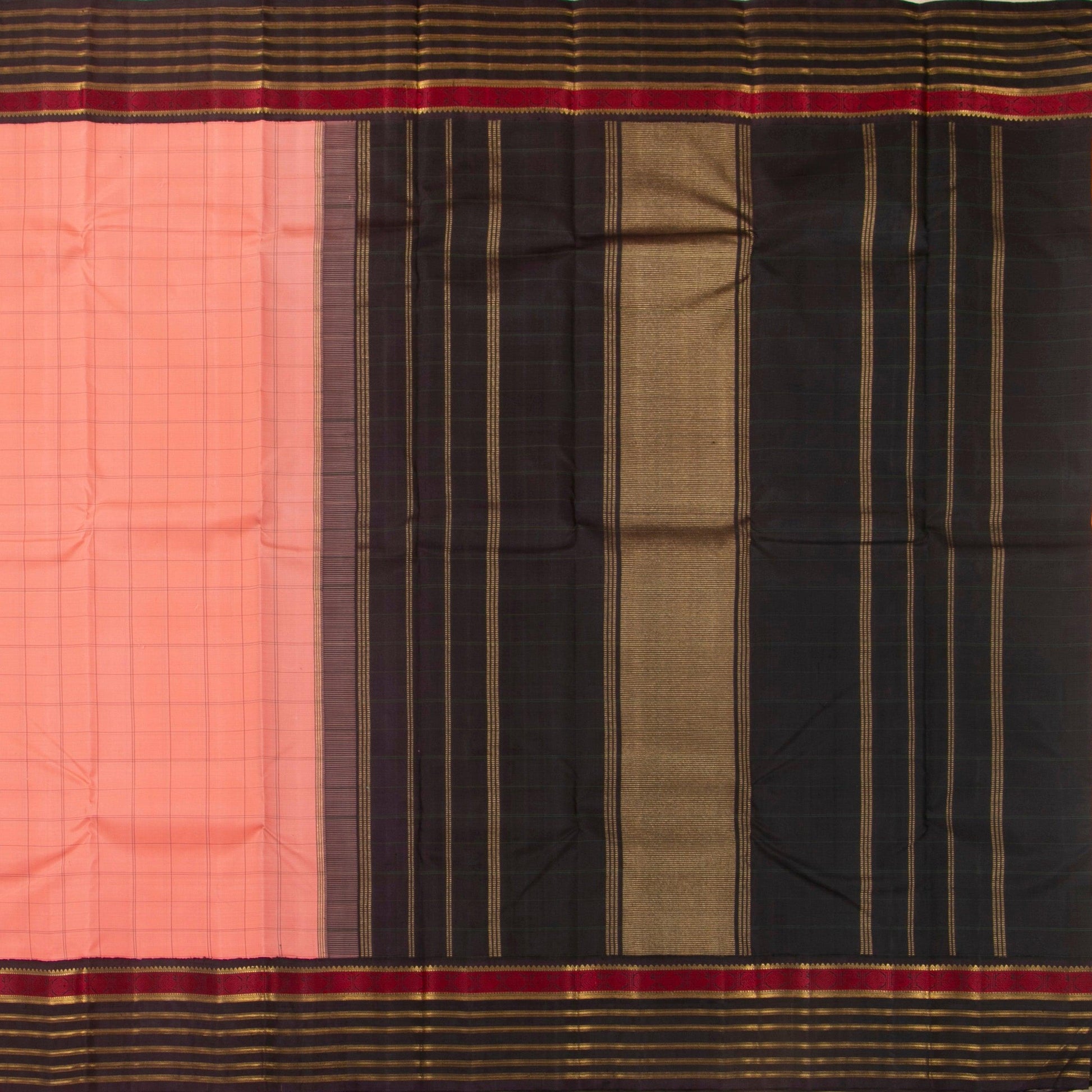 Peach And Black Kanchipuram Silk Saree For Festive Wear PV NYC 1333 - Silk Sari - Panjavarnam PV NYC 1333