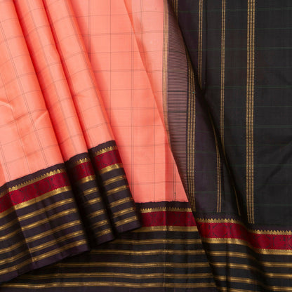 Peach And Black Kanchipuram Silk Saree For Festive Wear PV NYC 1333 - Silk Sari - Panjavarnam PV NYC 1333