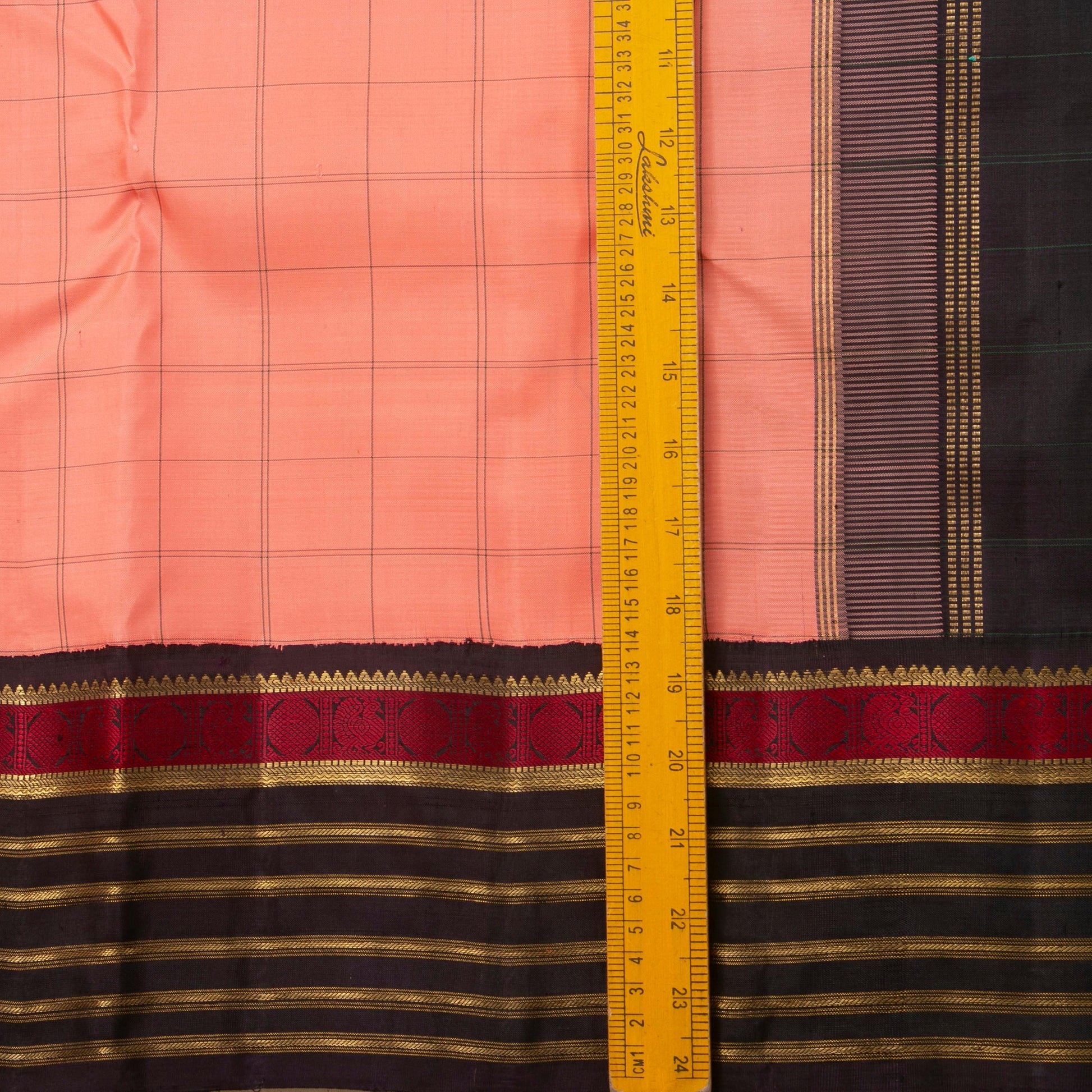 Peach And Black Kanchipuram Silk Saree For Festive Wear PV NYC 1333 - Silk Sari - Panjavarnam PV NYC 1333