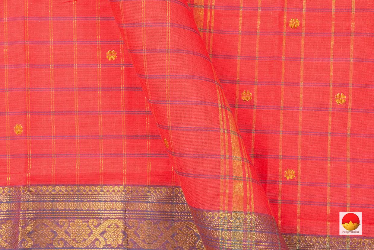 Peach And Blue Chettinad Cotton Saree For Casual Wear PV SK CC 111 - Cotton Saree - Panjavarnam