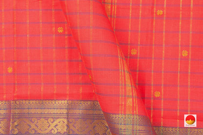 Peach And Blue Chettinad Cotton Saree For Casual Wear PV SK CC 111 - Cotton Saree - Panjavarnam