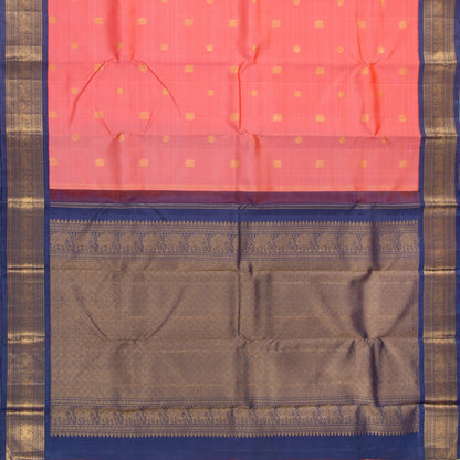 Peach And Blue Kanchipuram Silk Saree With Medium Border Handwoven Pure Silk For Festive Wear PV NYC 1184 - Silk Sari - Panjavarnam PV NYC 1184