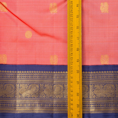 Peach And Blue Kanchipuram Silk Saree With Medium Border Handwoven Pure Silk For Festive Wear PV NYC 1184 - Silk Sari - Panjavarnam PV NYC 1184