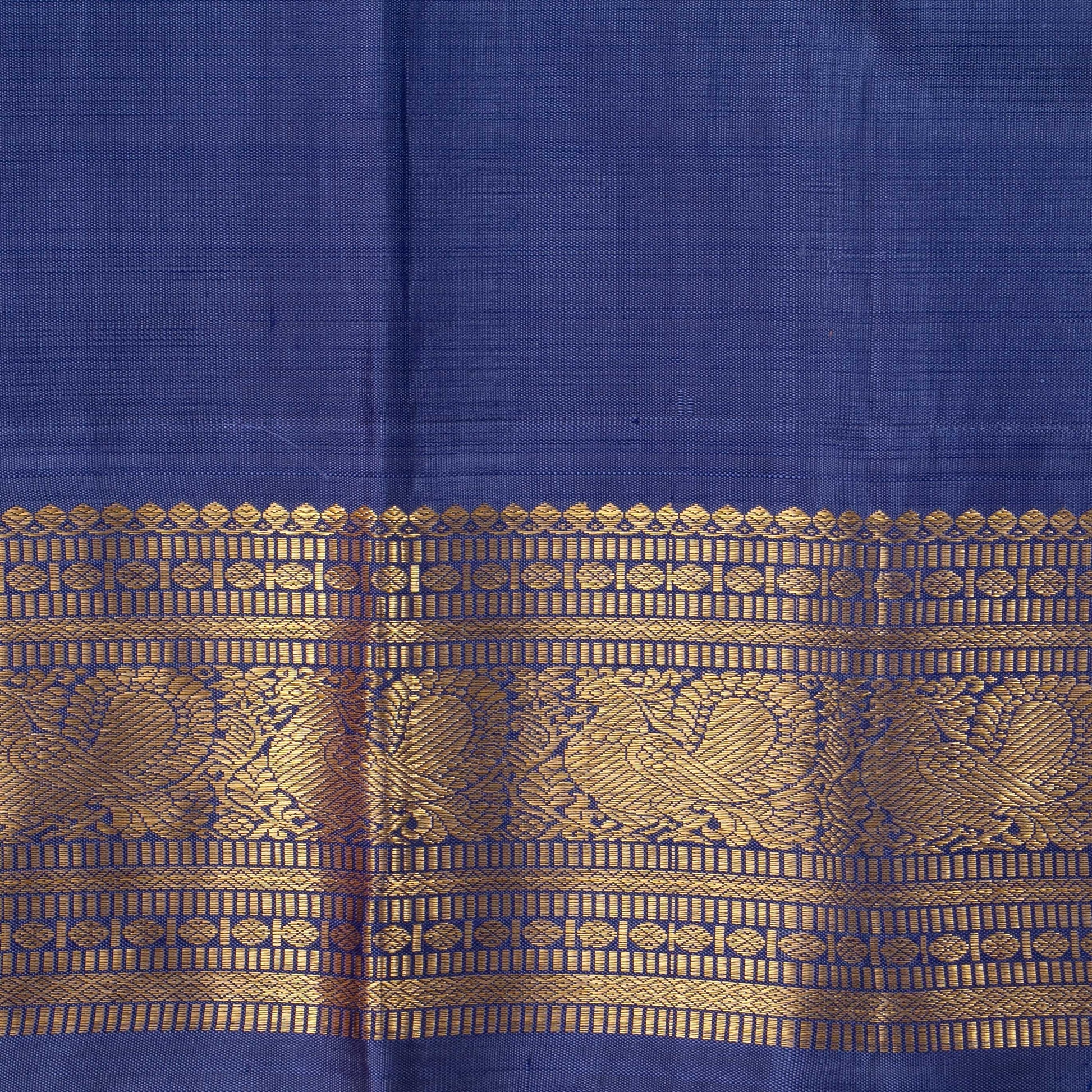 Peach And Blue Kanchipuram Silk Saree With Medium Border Handwoven Pure Silk For Festive Wear PV NYC 1184 - Silk Sari - Panjavarnam PV NYC 1184