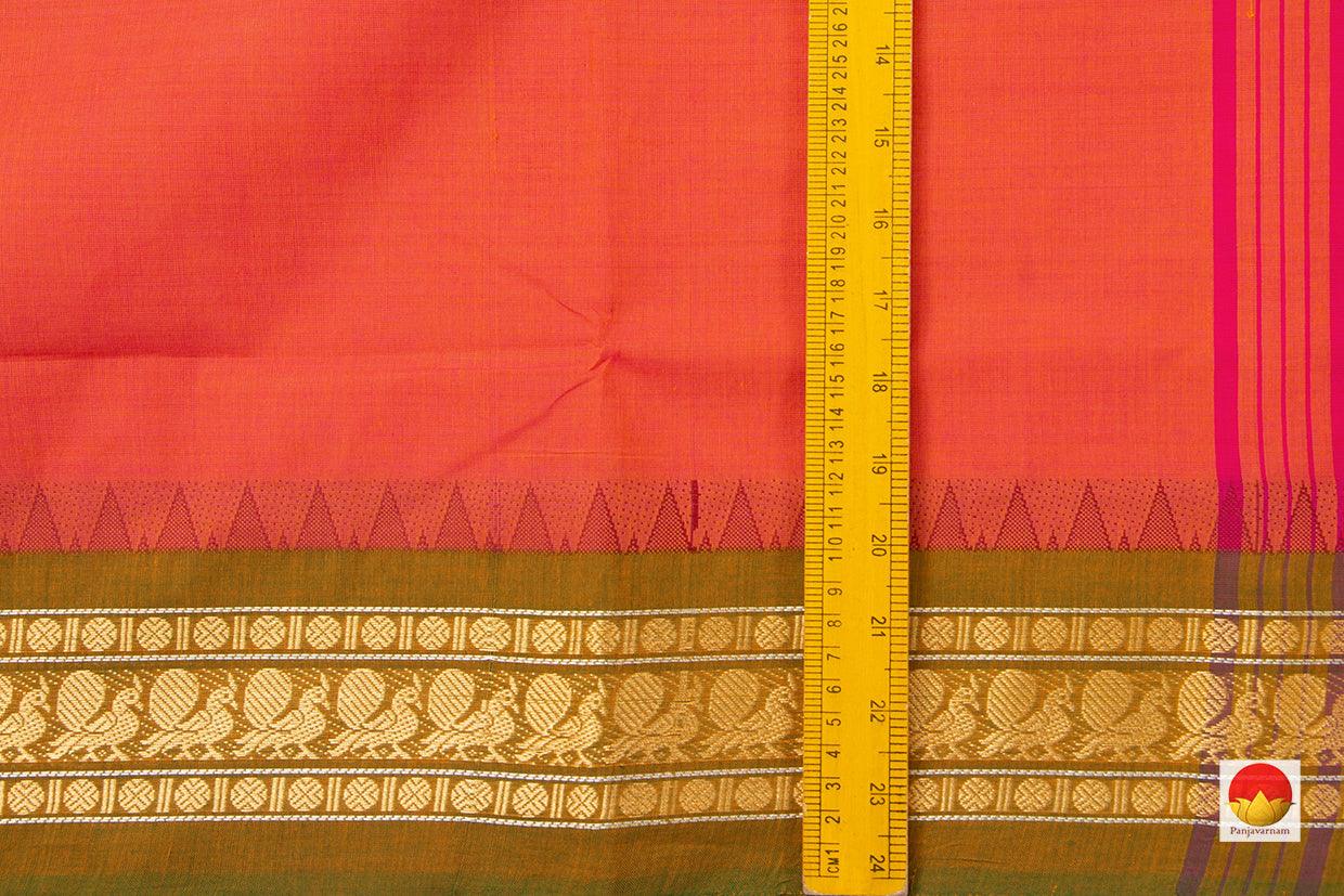 Peach And Green Chettinad Cotton Saree For Casual Wear PV CC 140 - Cotton Saree - Panjavarnam