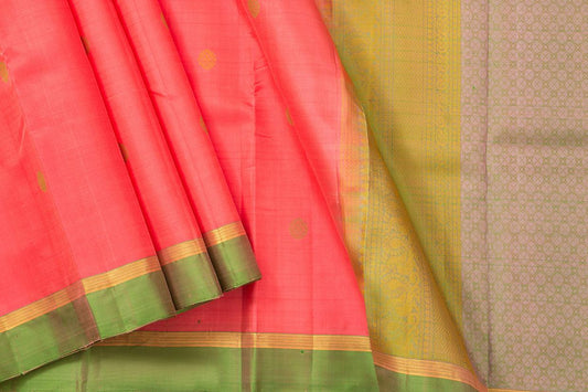 Peach And Green Kanchipuram Silk Saree Light Weight For Festive Wear PV KNN 227 - Silk Sari - Panjavarnam