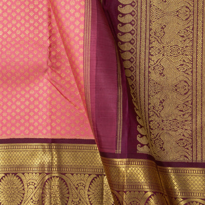 Peach And Maroon Kanchipuram Silk Saree With Medium Border Handwoven Pure Silk For Wedding Wear PV NYC 1143 - Silk Sari - Panjavarnam PV NYC 1143