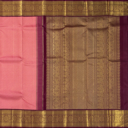 Peach And Maroon Kanchipuram Silk Saree With Medium Border Handwoven Pure Silk For Wedding Wear PV NYC 1143 - Silk Sari - Panjavarnam PV NYC 1143