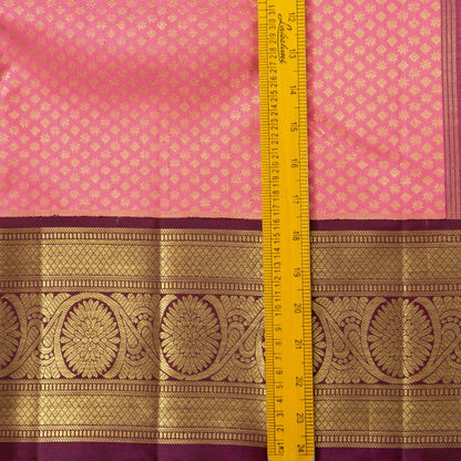 Peach And Maroon Kanchipuram Silk Saree With Medium Border Handwoven Pure Silk For Wedding Wear PV NYC 1143 - Silk Sari - Panjavarnam PV NYC 1143