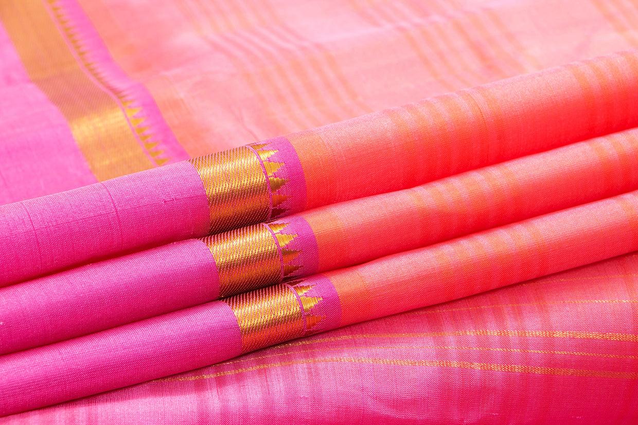 Peach And Pink Kanchipuram Silk Saree Light Weight For Festive Wear PV KNN 200 - Silk Sari - Panjavarnam PV KNN 200