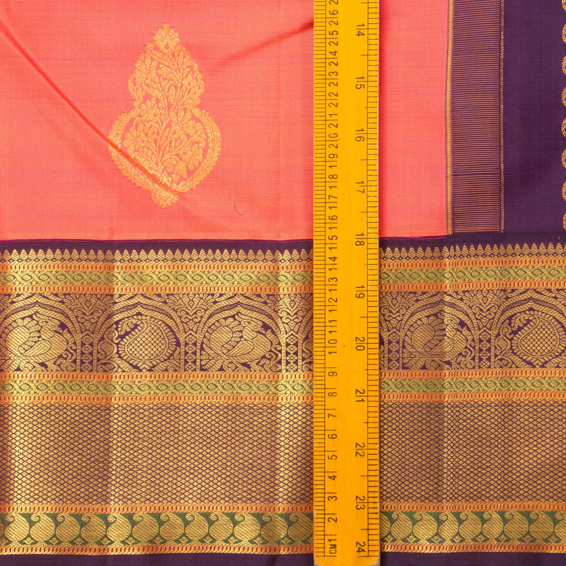 Peach And Purple Kanchipuram Silk Saree For Bridal Wear PV NYC 1261 - Silk Sari - Panjavarnam PV NYC 1261