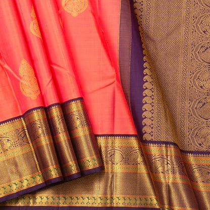 Peach And Purple Kanchipuram Silk Saree For Bridal Wear PV NYC 1261 - Silk Sari - Panjavarnam PV NYC 1261