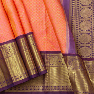 Peach And Purple Kanchipuram Silk Saree For Wedding Wear PV NYC 1380 - Silk Sari - Panjavarnam PV NYC 1380
